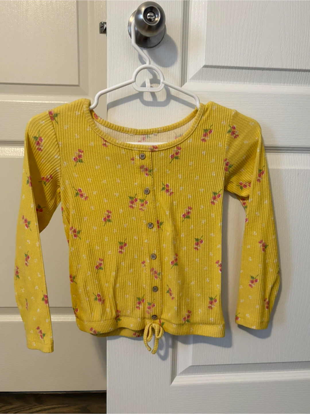 Yellow Floral Ribbed Long Sleeve Top