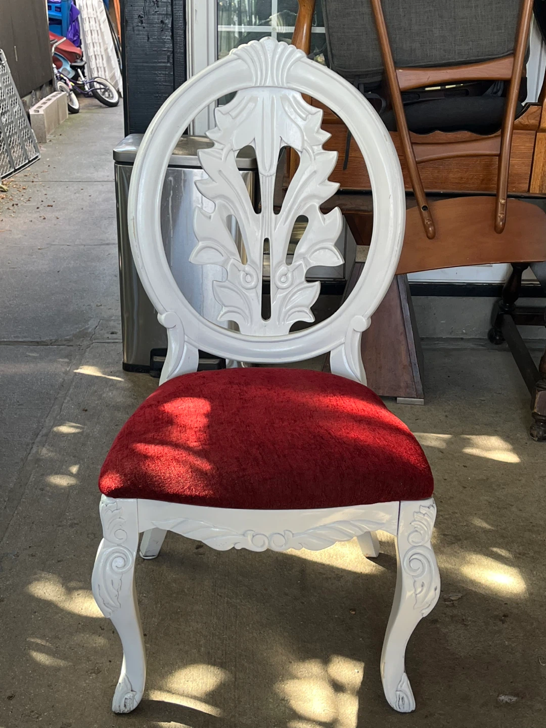 Vintage White Accent Chair with Red Velvet Seat - photo 2