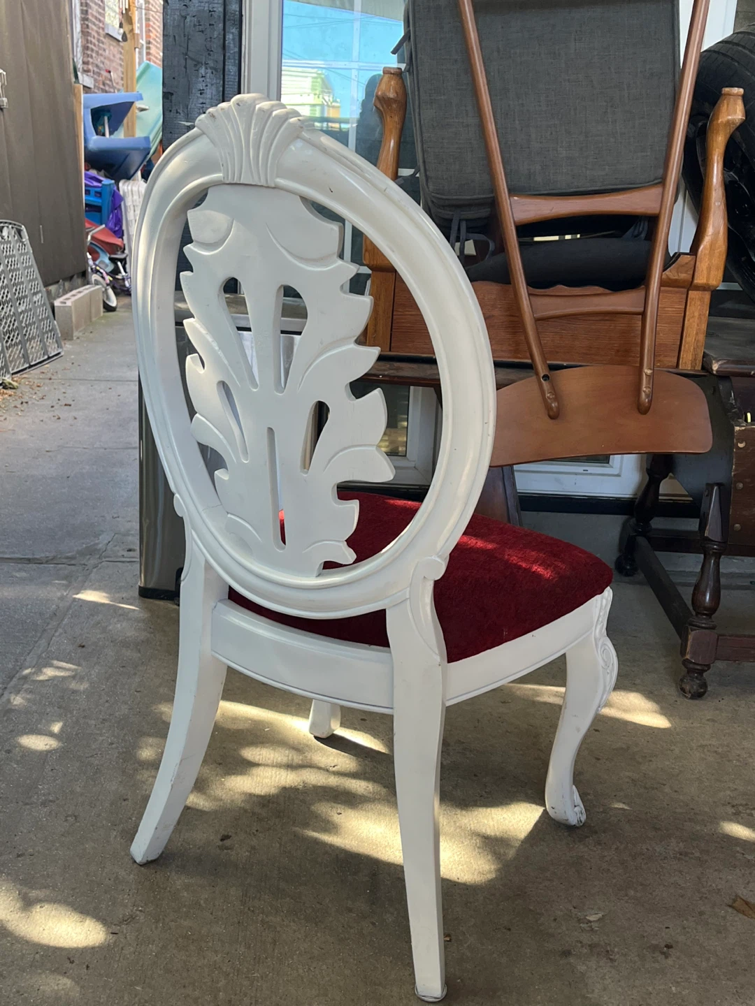 Vintage White Accent Chair with Red Velvet Seat - photo 3