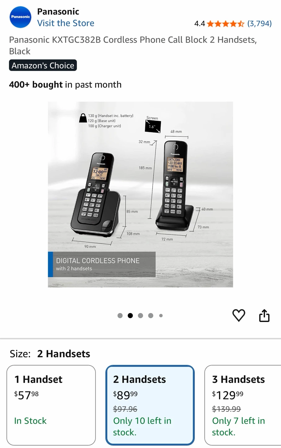 Panasonic KXTGC382B Cordless Phone with 2 Handsets - photo 2