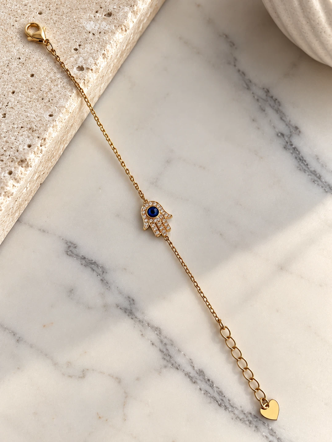 Gold Hamsa Hand Bracelet/Anklet with Blue Evil Eye