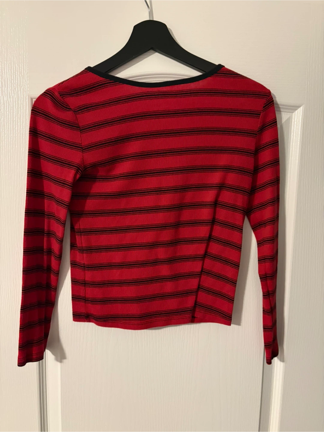 Justice Red and Black Striped Long Sleeve Button-Up Top - photo 2