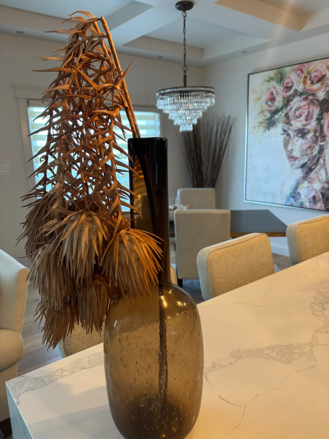 Amber Glass Vase with Dried Decorative Stems - photo 2