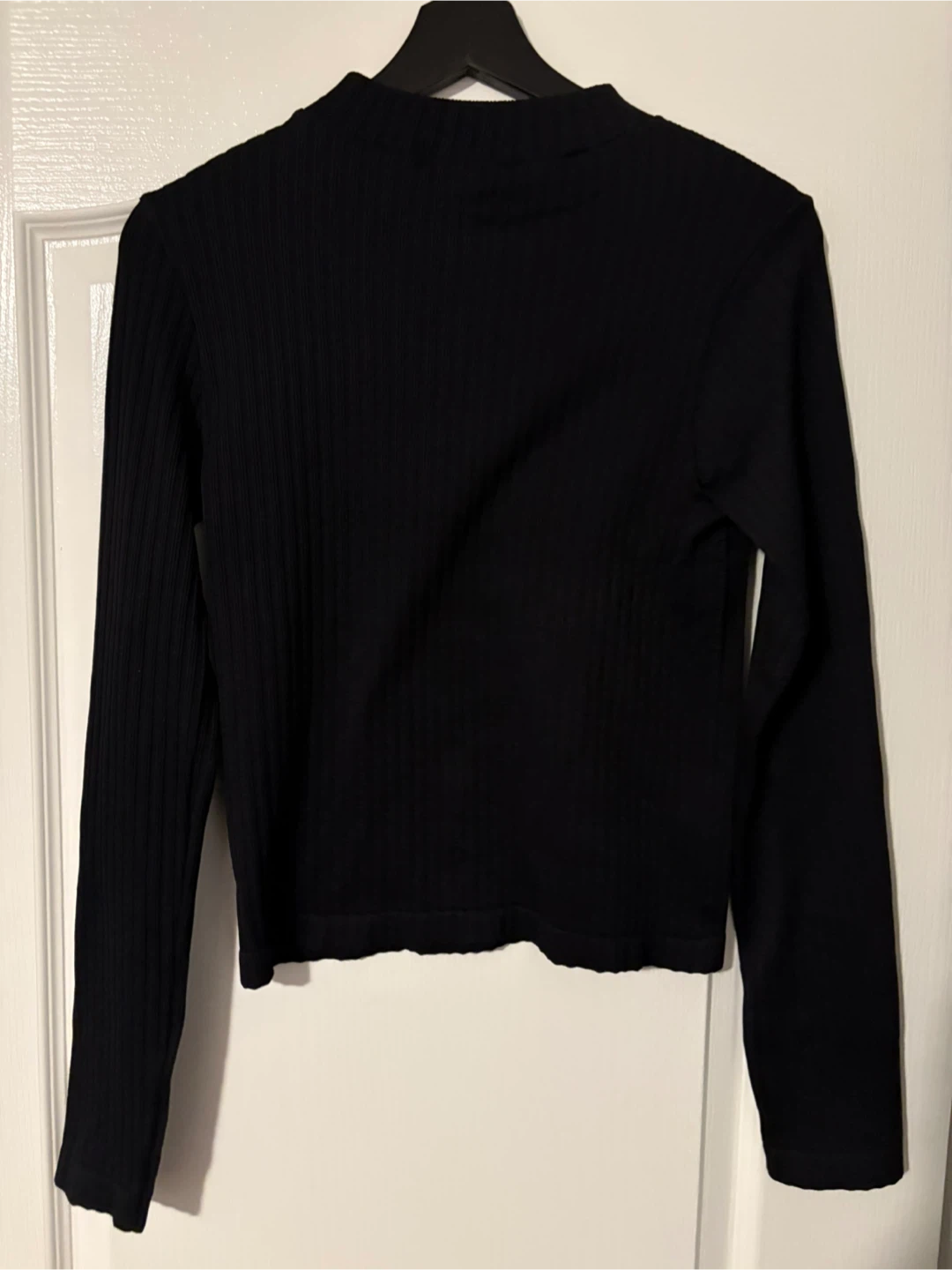 Black Mock Neck Ribbed Long Sleeve Top