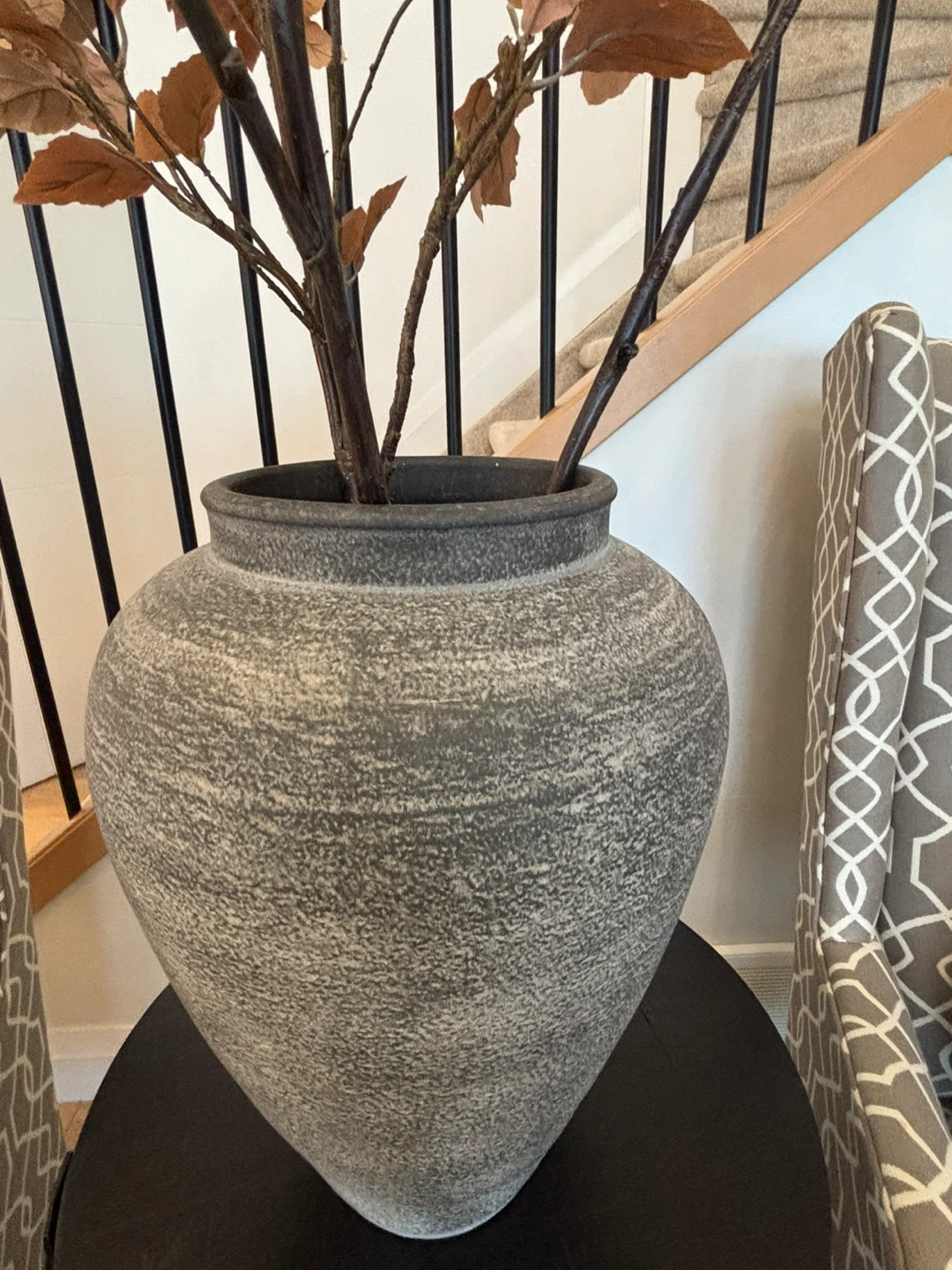 Rustic grey textured floor vase with faux autumn branches - photo 2