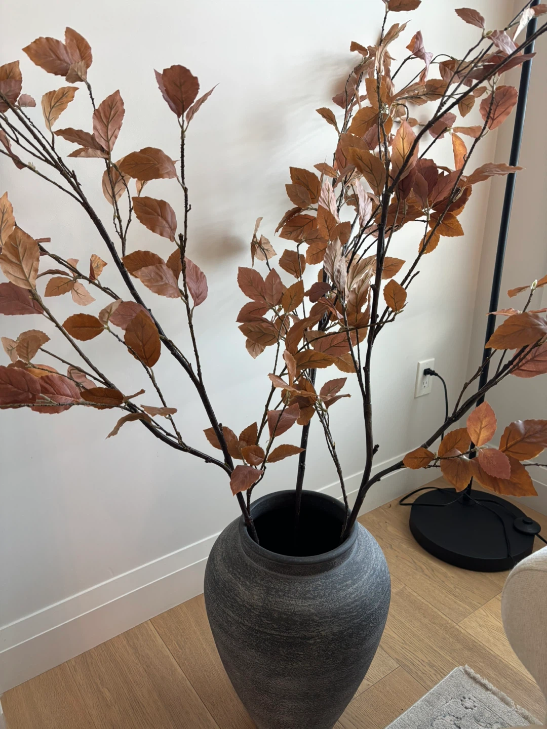 Rustic grey textured floor vase with faux autumn branches - photo 4