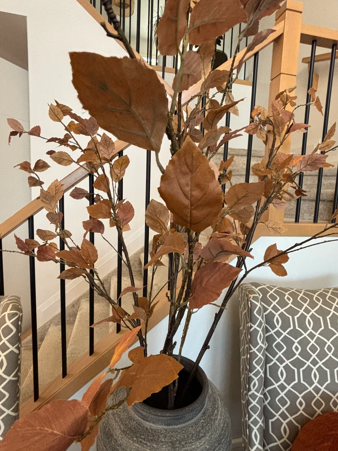 Rustic grey textured floor vase with faux autumn branches - photo 3