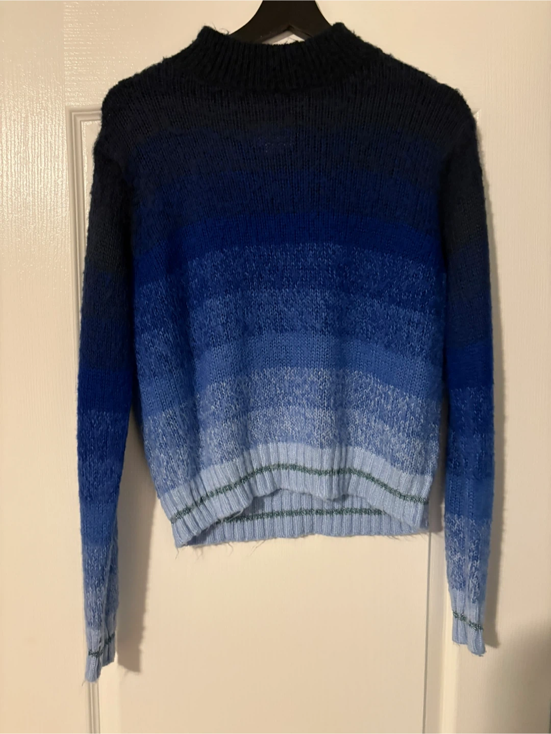Blue Ombre Knit Mock Neck Sweater