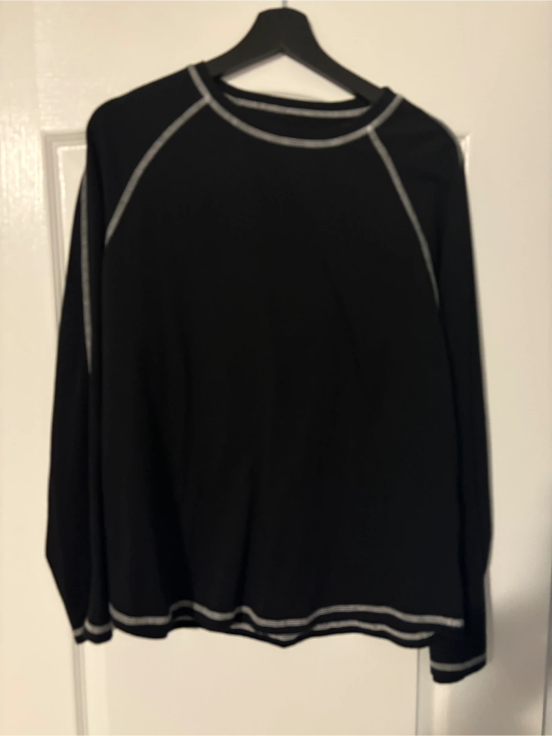 Black Long-Sleeve Shirt with White Contrast Stitching