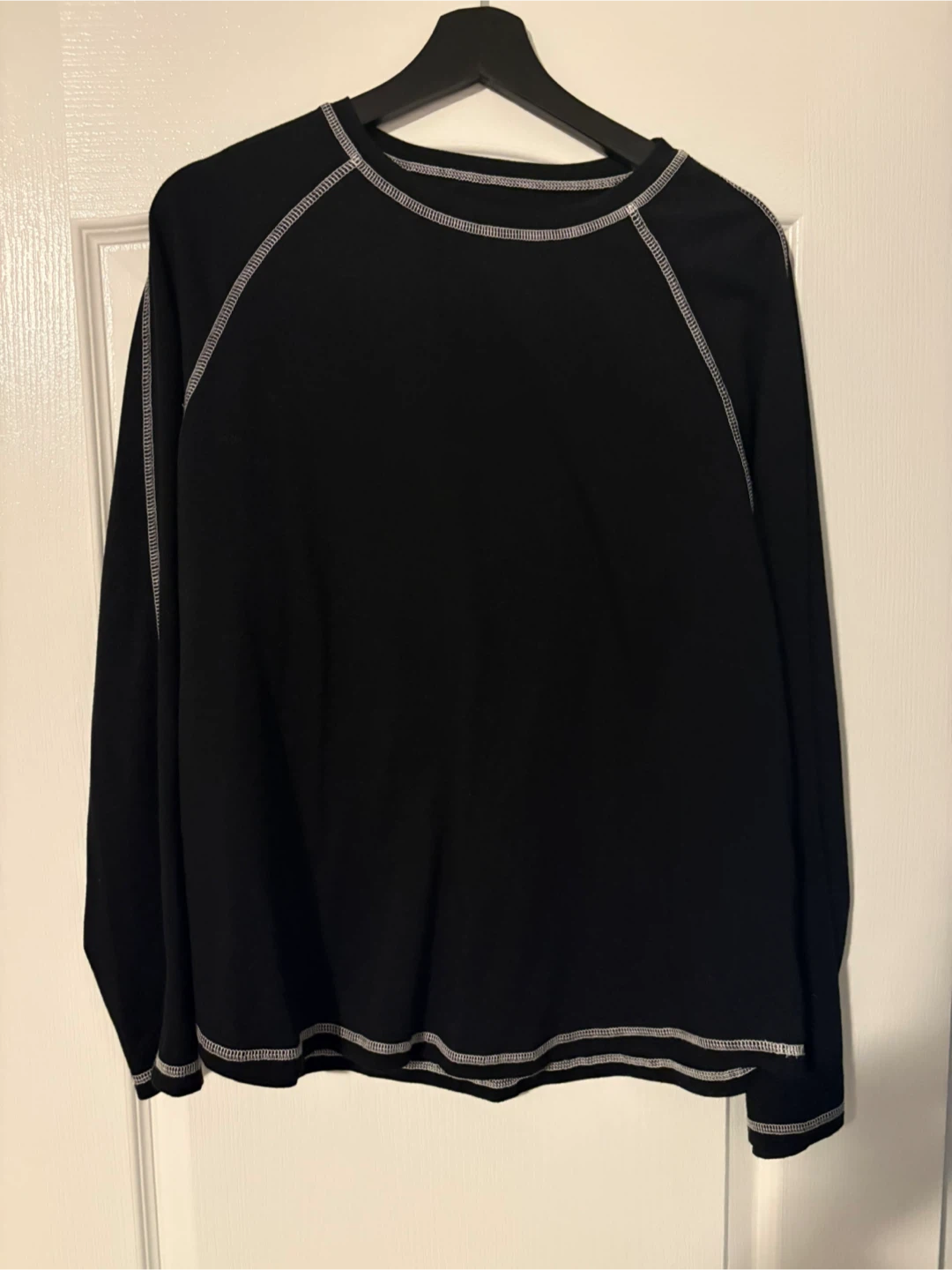 Black Long-Sleeve Shirt with White Contrast Stitching - photo 2