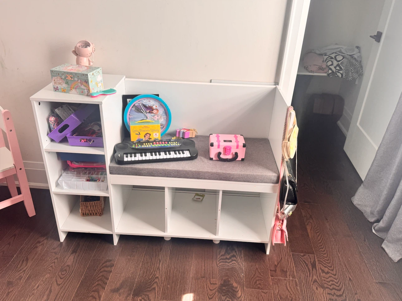 White Kids Storage Bench with Cushion