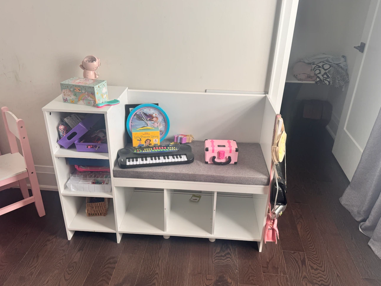 White Kids Storage Bench with Cushion - photo 2