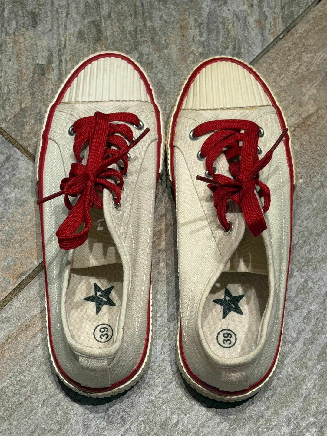 Cream and Red Canvas Sneakers