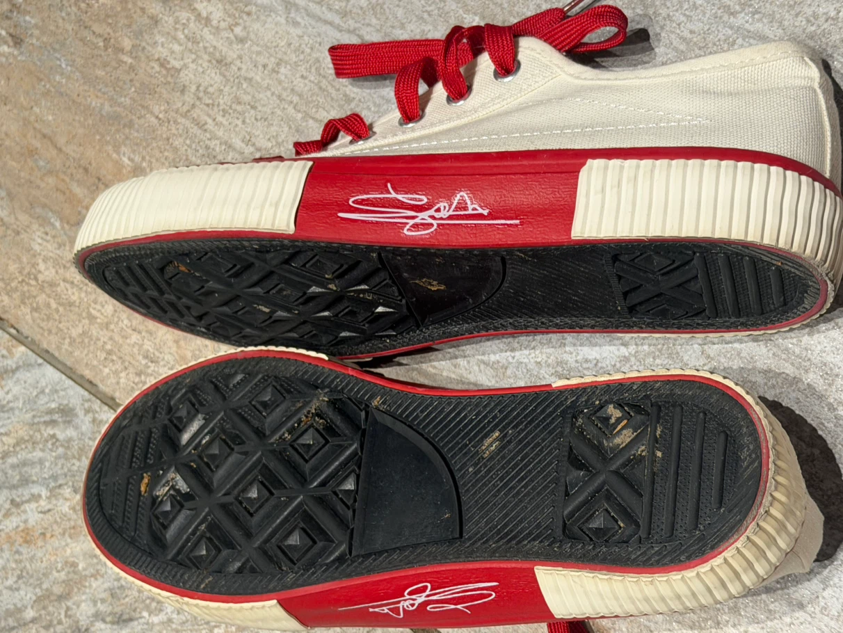 Cream and Red Canvas Sneakers - photo 3