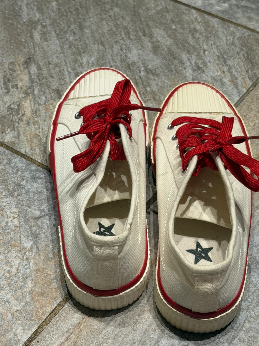 Cream and Red Canvas Sneakers - photo 4