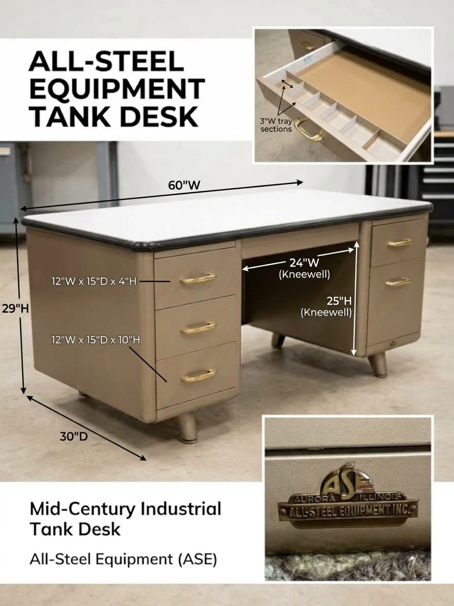 Unique Vintage All-Steel Equipment Tank Desk! - photo 3