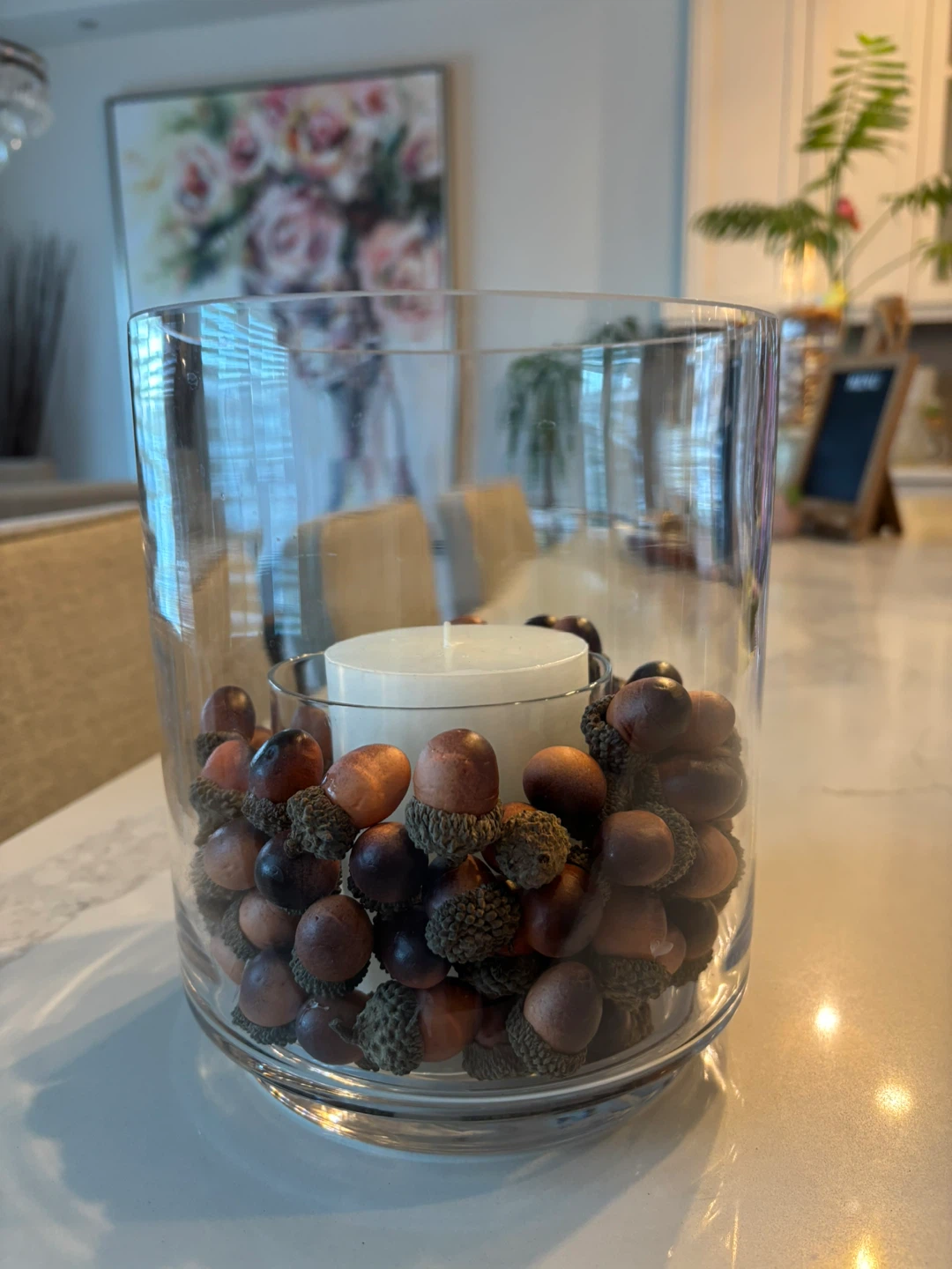 Glass Candle Holder with Decorative Acorns