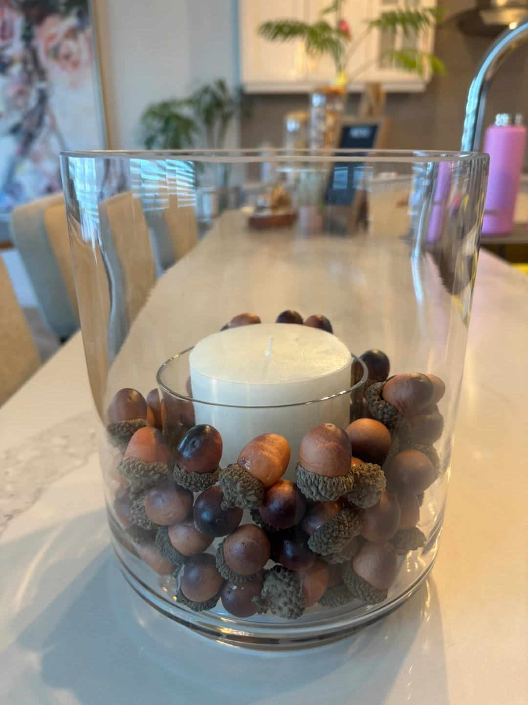 Glass Candle Holder with Decorative Acorns - photo 2