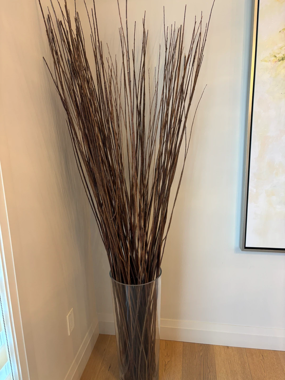 Large Clear Glass Floor Vase with Decorative Branches