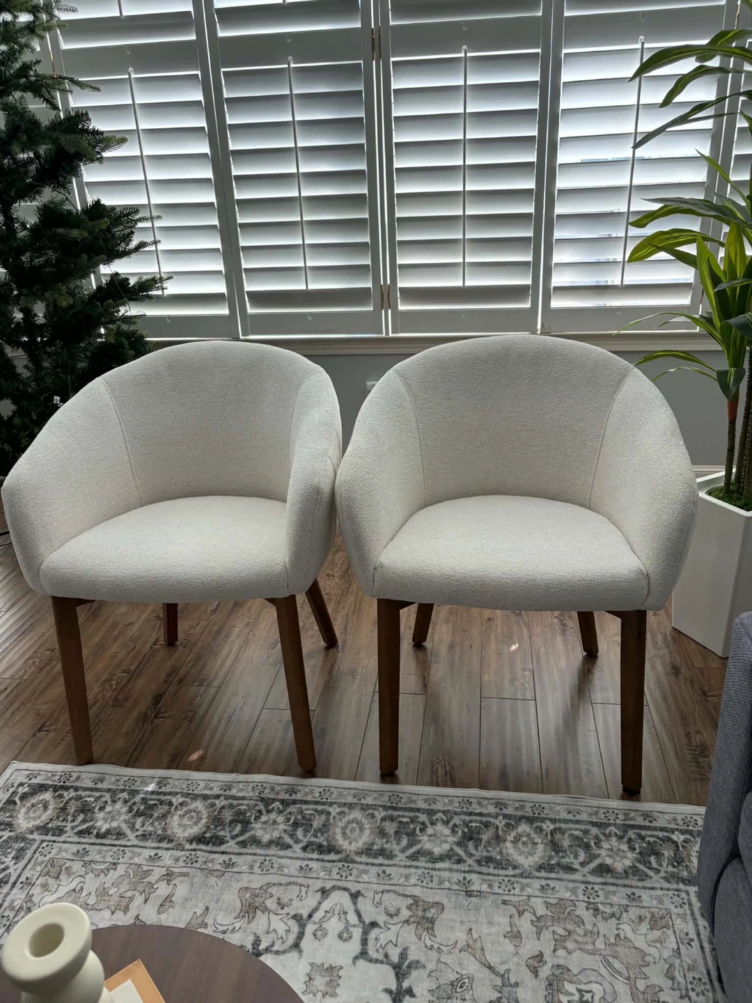 Set of Two Cream Bouclé Accent Chairs
