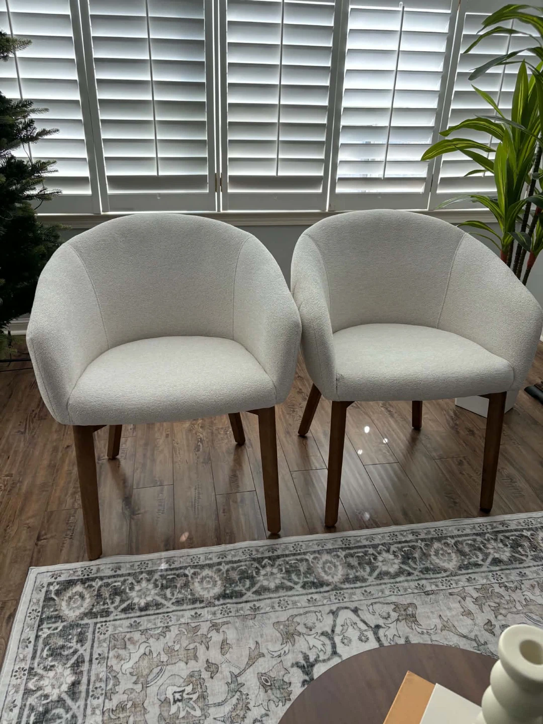 Set of Two Cream Bouclé Accent Chairs - photo 2