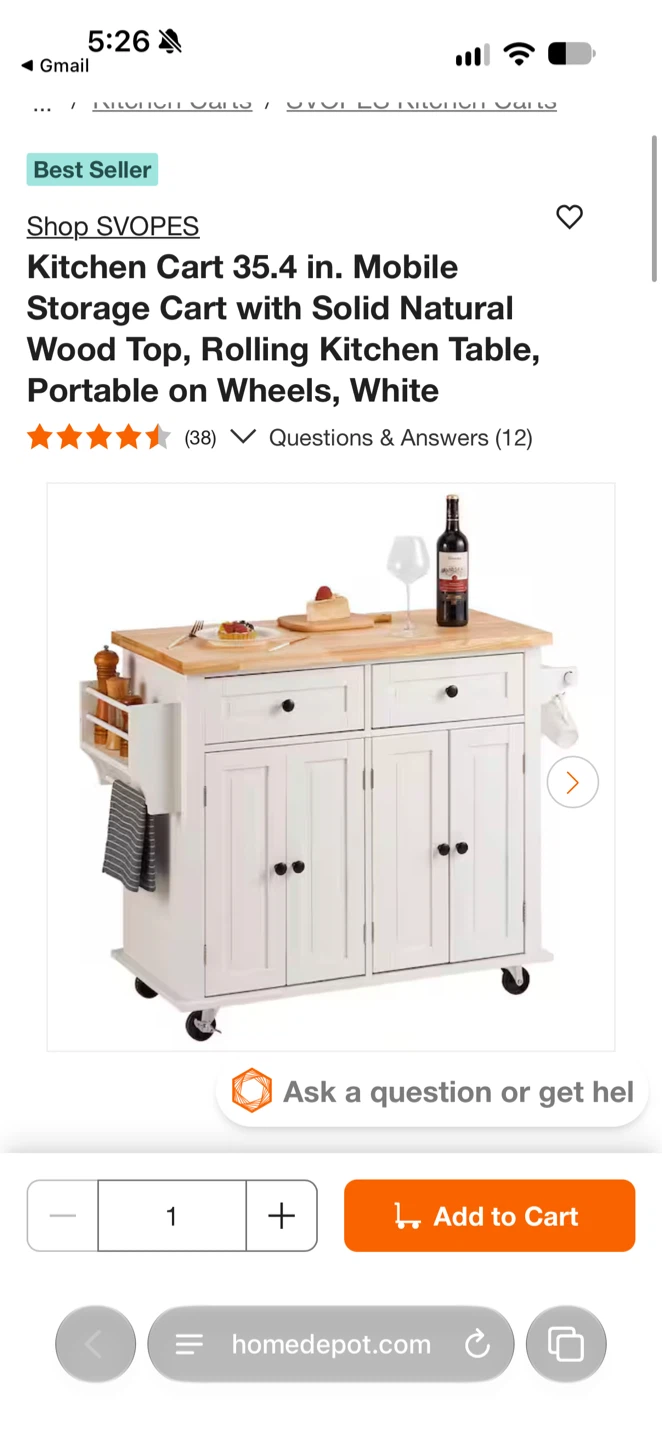 SVOPES Mobile Kitchen Cart with Wood Top - photo 2