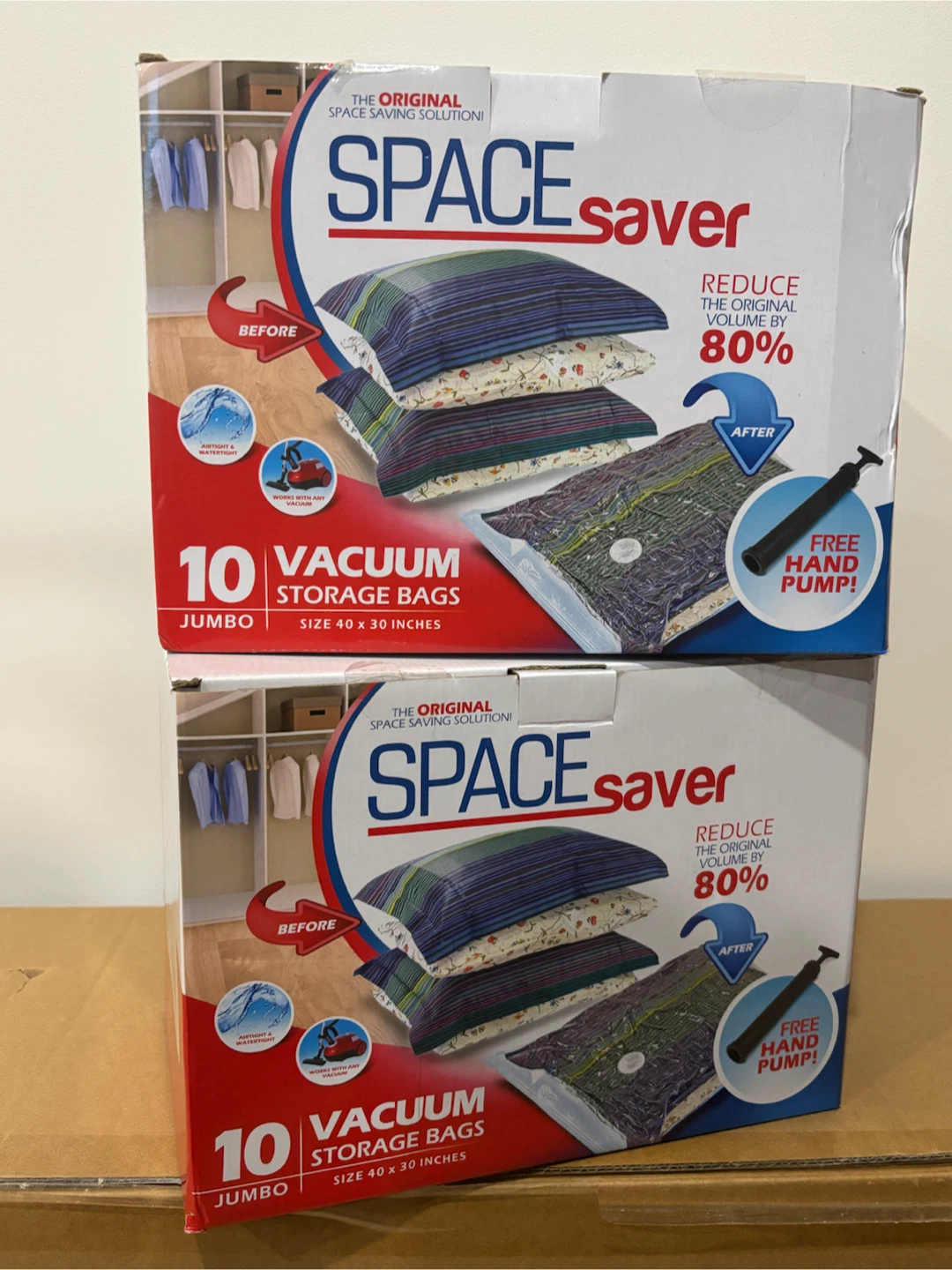 Space Saver Vacuum 17! Storage Bags w Hand Pump, Jumbo 40”x30”