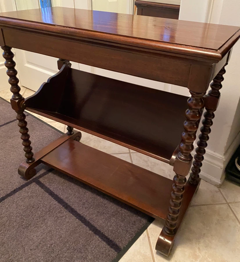 Vintage Dark Wood Side Table with Magazine Rack - photo 2