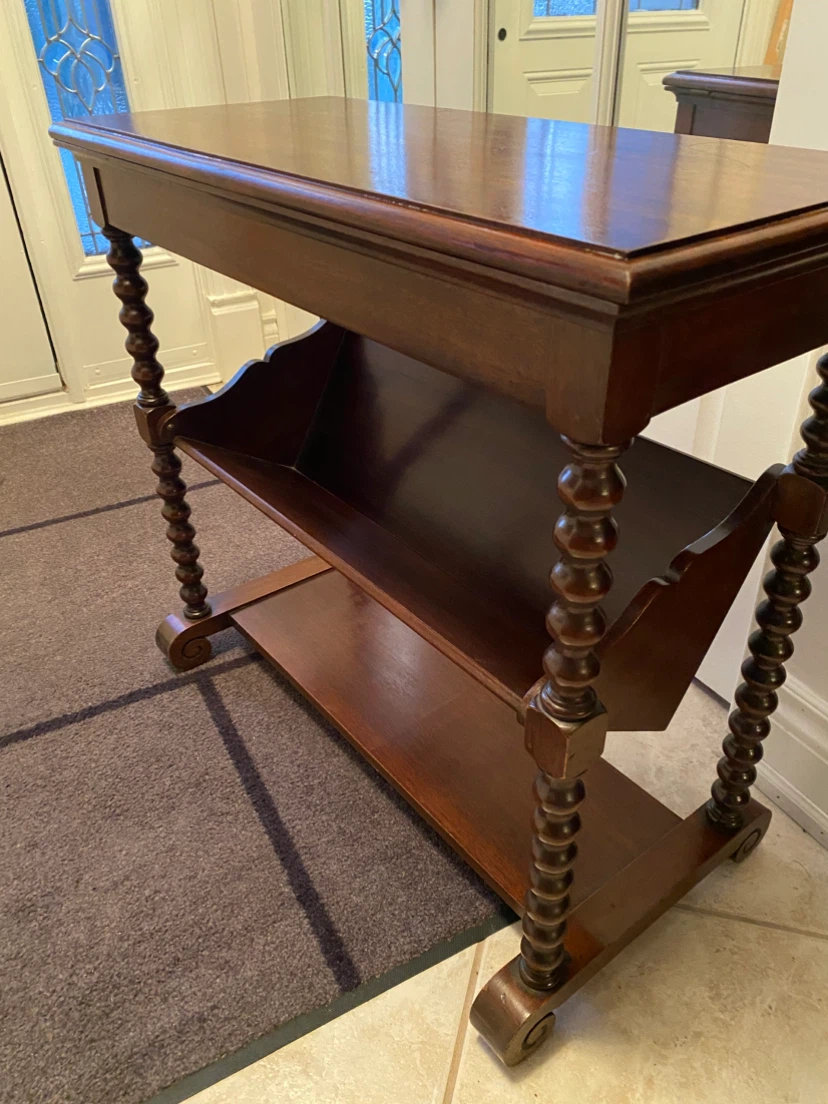 Vintage Dark Wood Side Table with Magazine Rack - photo 3