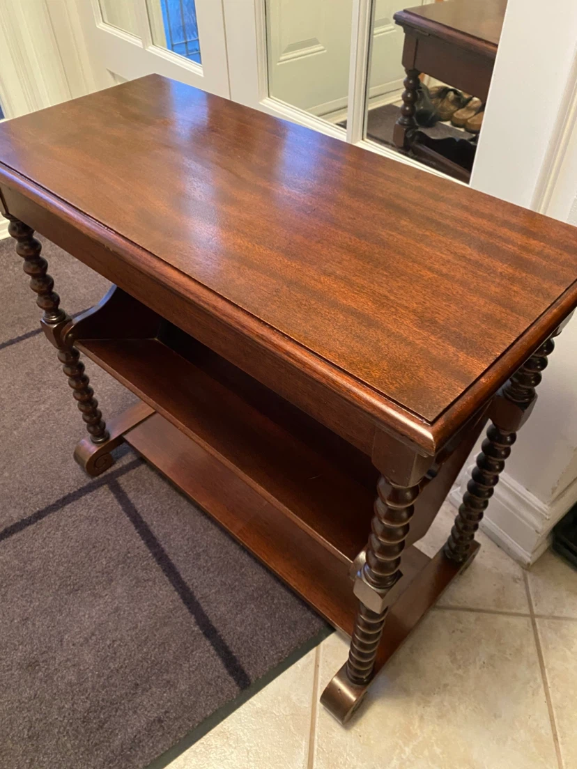 Vintage Dark Wood Side Table with Magazine Rack - photo 4