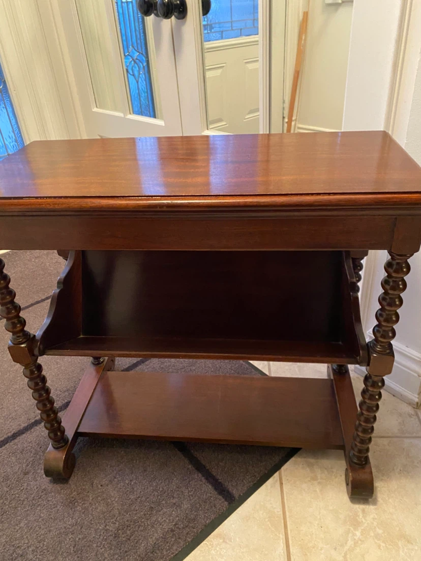 Vintage Dark Wood Side Table with Magazine Rack - photo 5