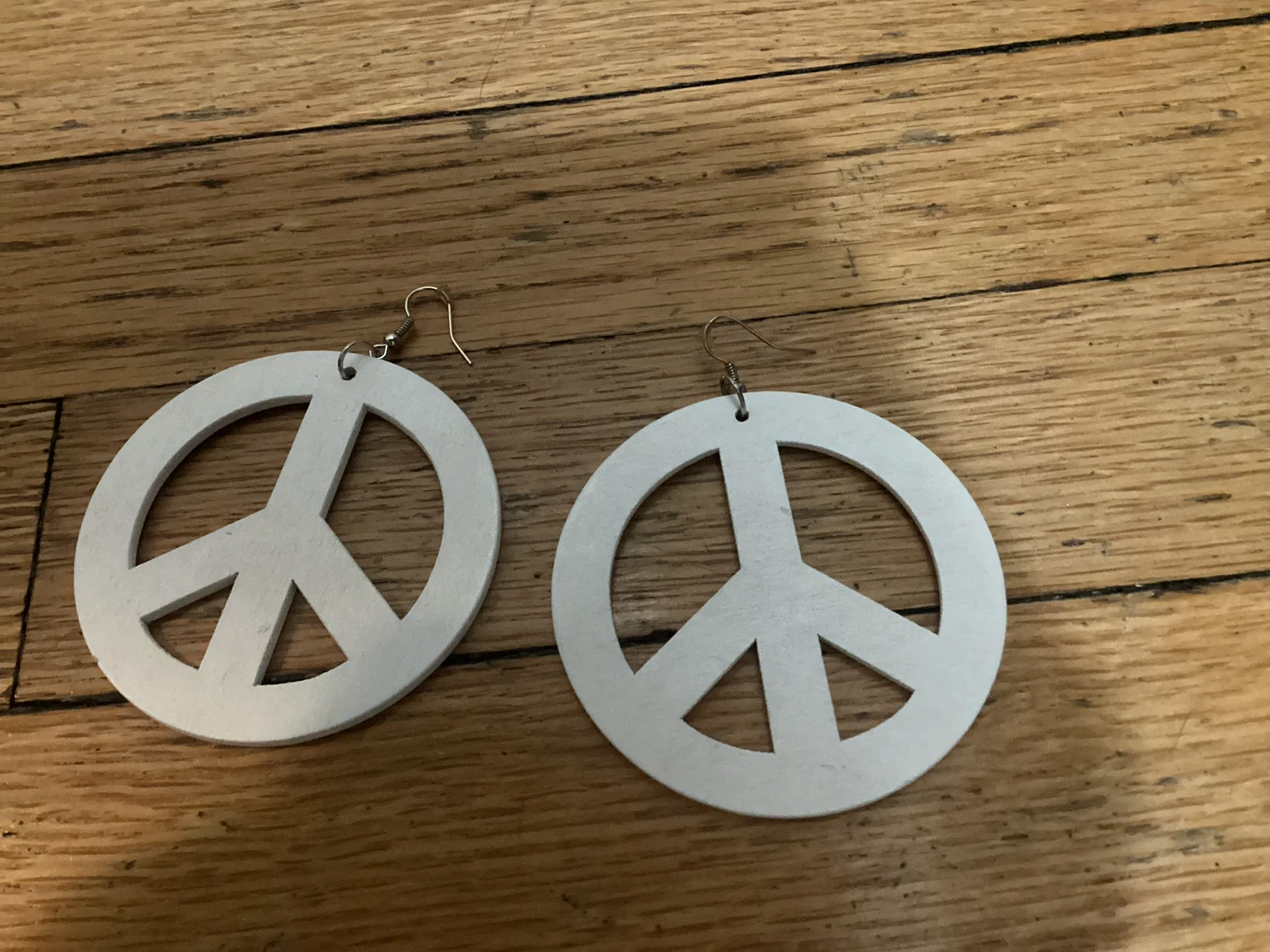 White Peace Sign Earrings