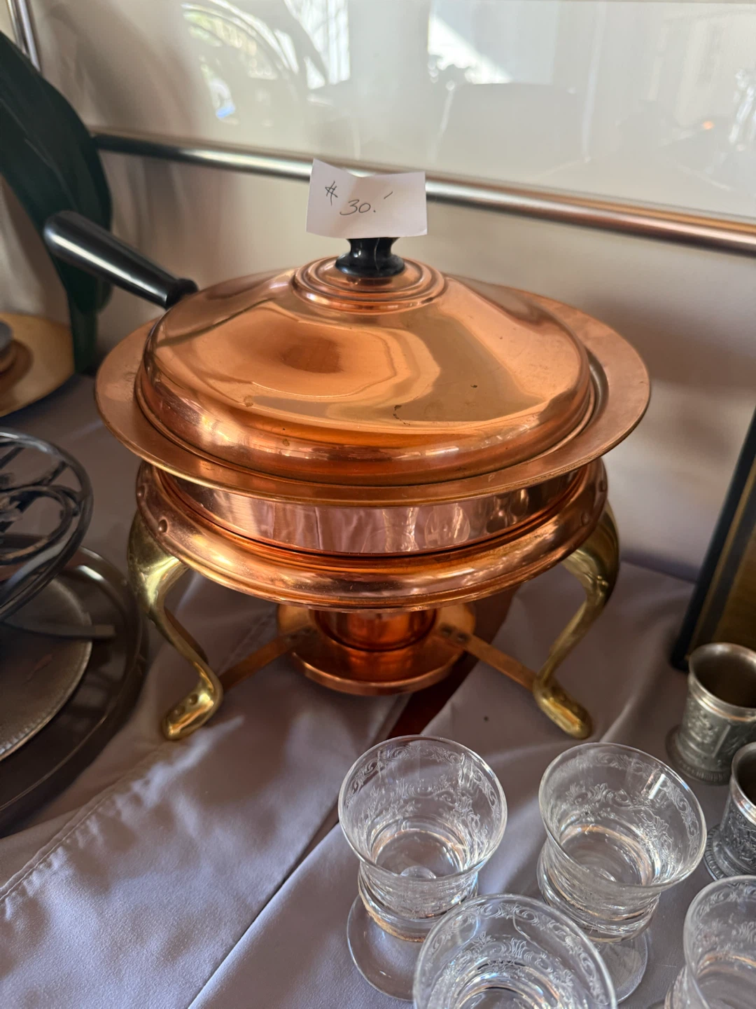Antique glass and kitchen items for sale.