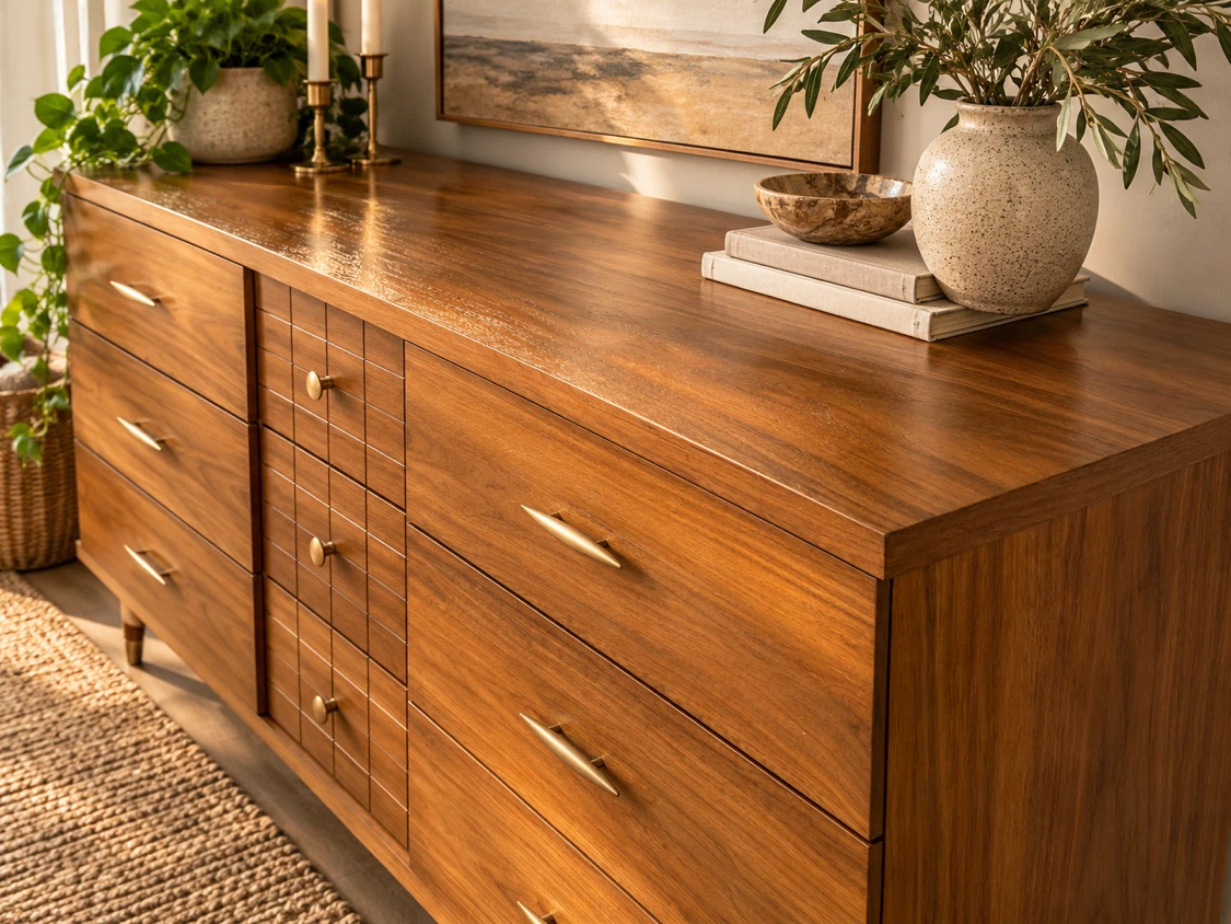 Vintage MCM Walnut 9-Drawer Dresser | Fully Restored - photo 3