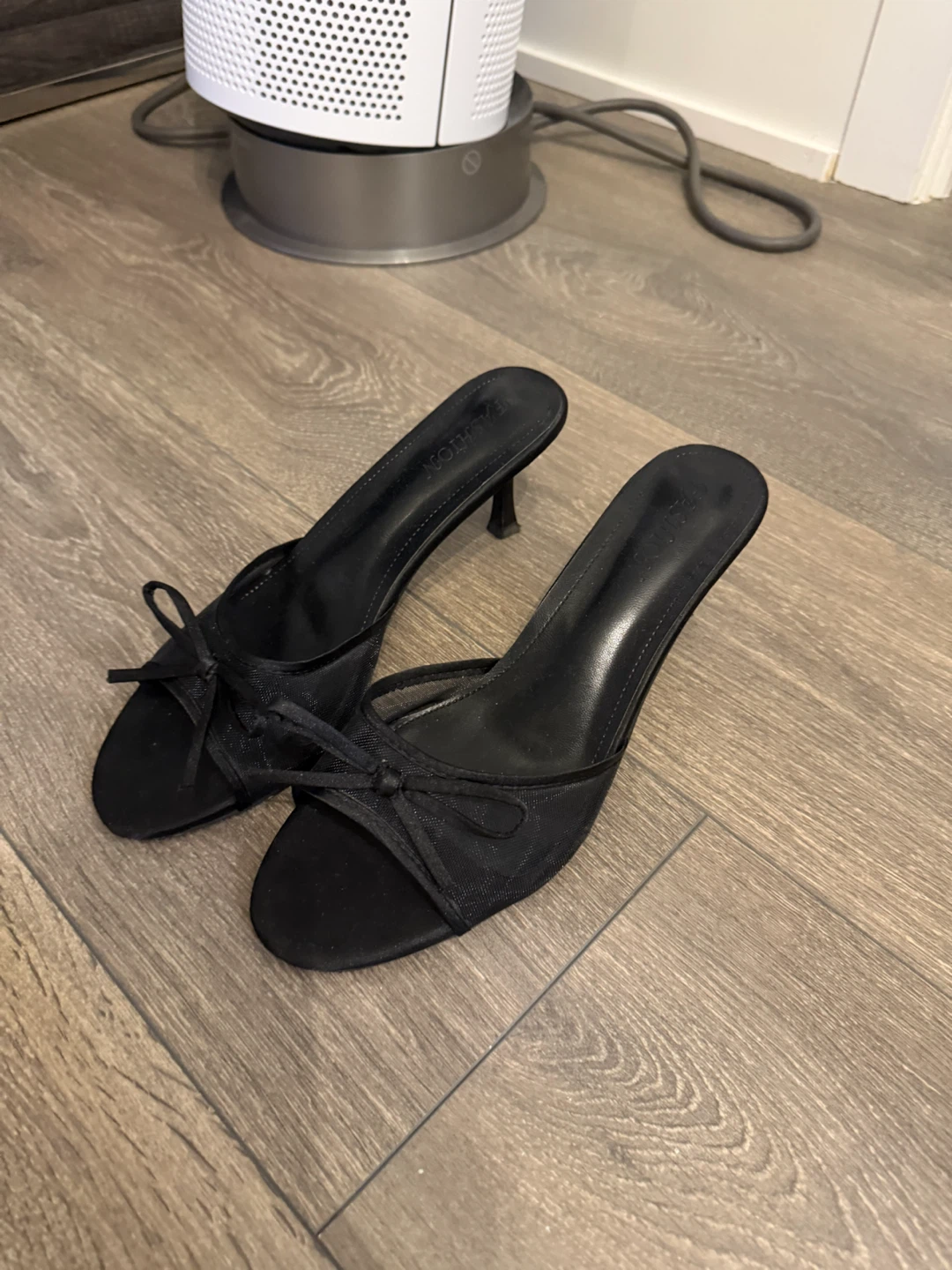 Black Mesh Kitten Heel Mules