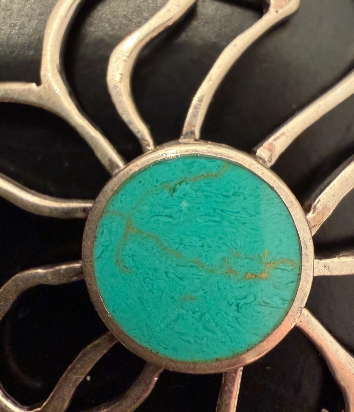 Silver flower pendant with turquoise stone (stamped 925) - photo 2