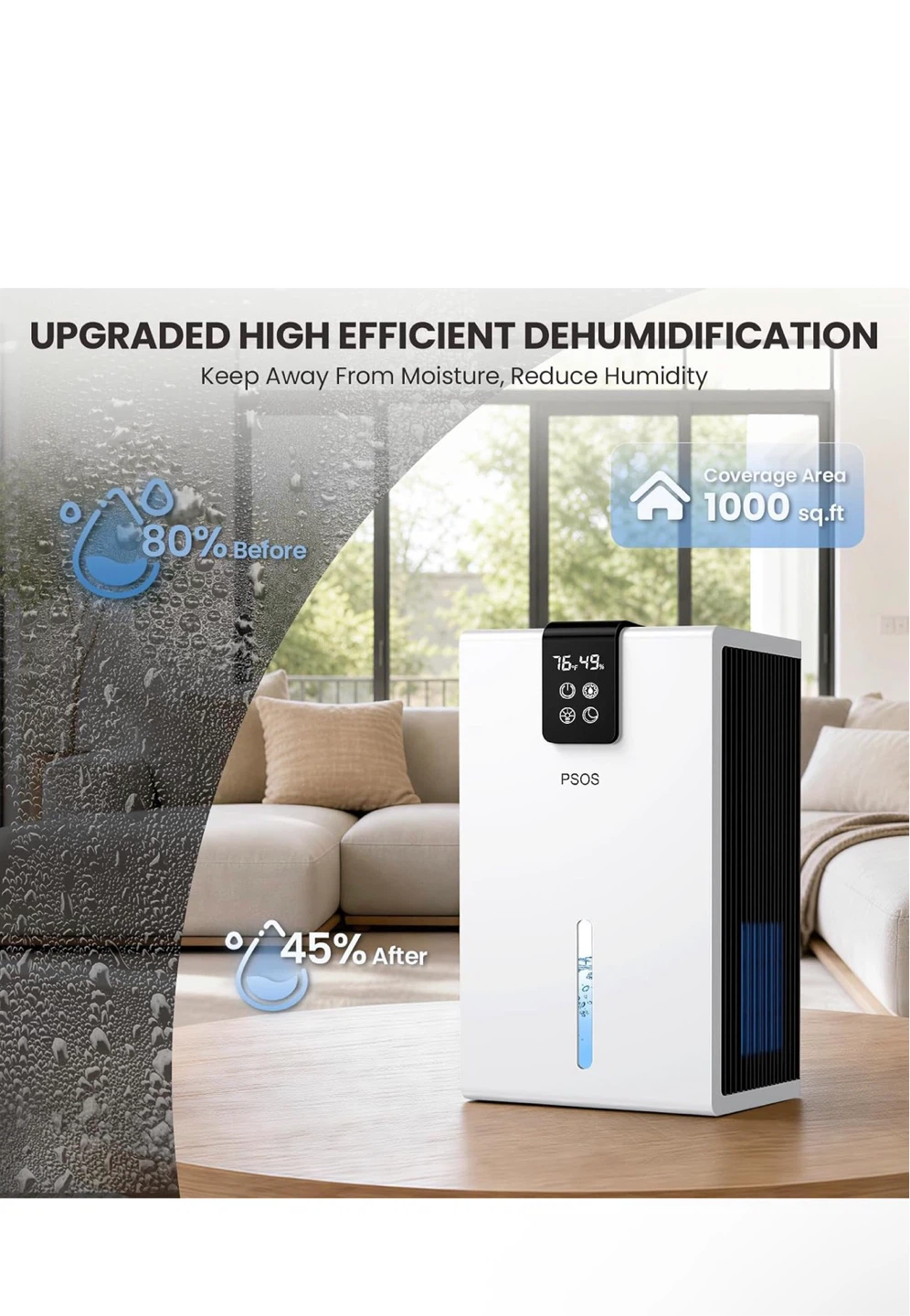 PSOS White Dehumidifier with 98 oz Water Tank