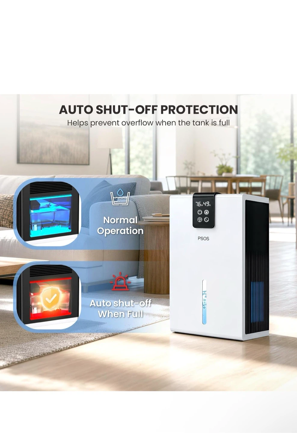 PSOS White Dehumidifier with 98 oz Water Tank - photo 3