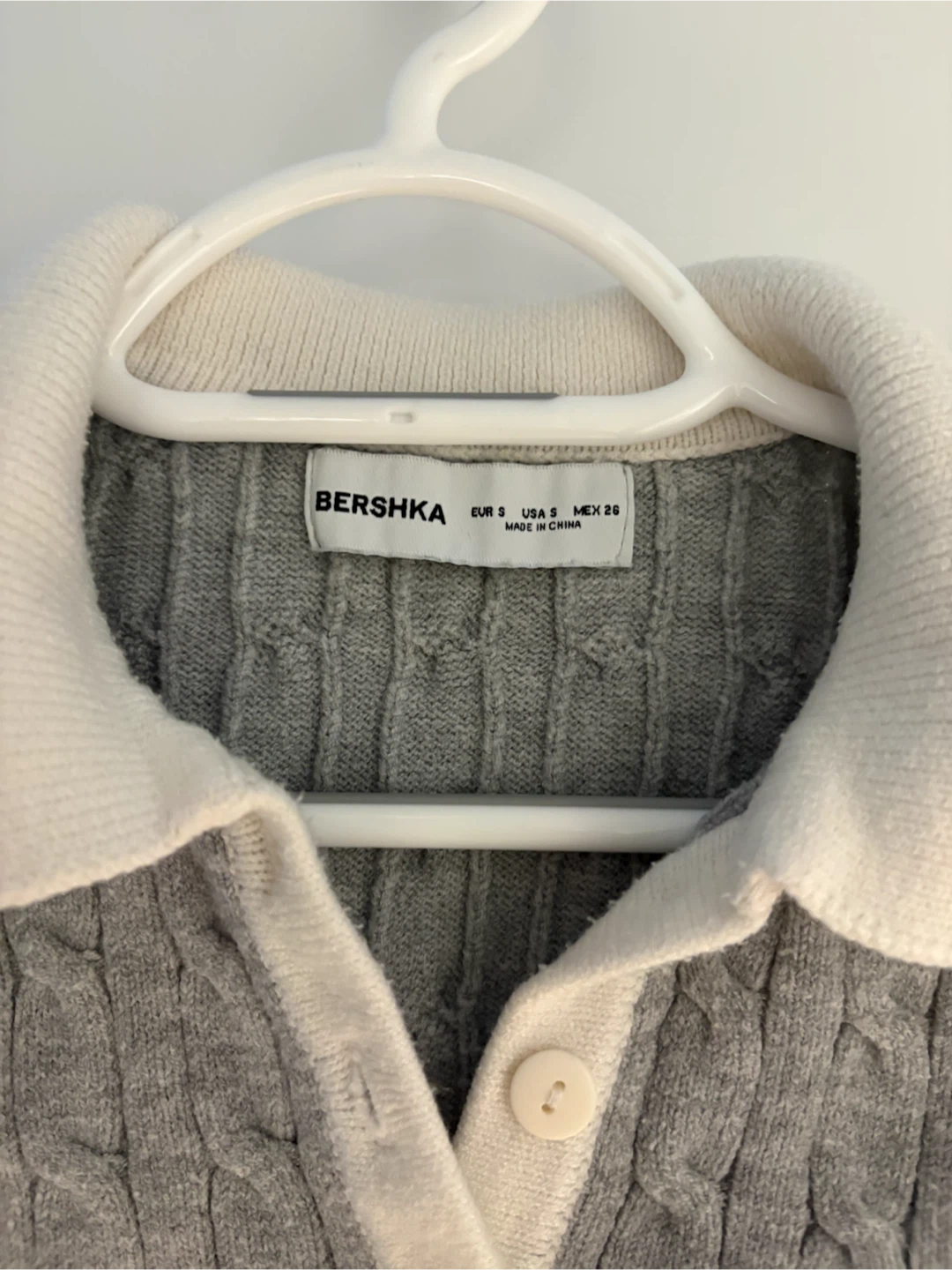 Bershka Grey Cable Knit Polo Sweater - Small - photo 2