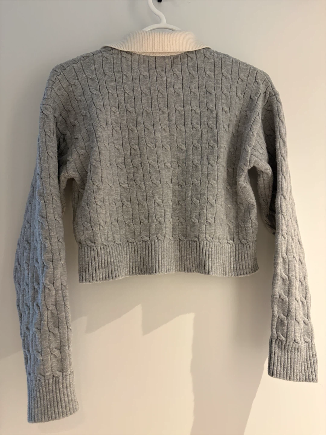 Bershka Grey Cable Knit Polo Sweater - Small - photo 3