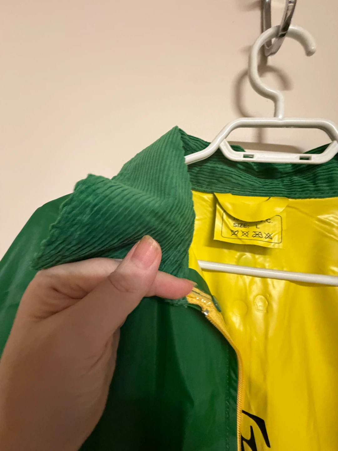 Green Men's PVC Rain Jacket with Corduroy Collar size L - photo 4