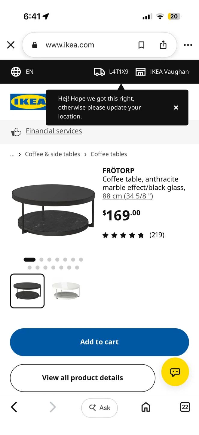 IKEA FRÖTORP Coffee Table – Black Glass, 88 cm - photo 3