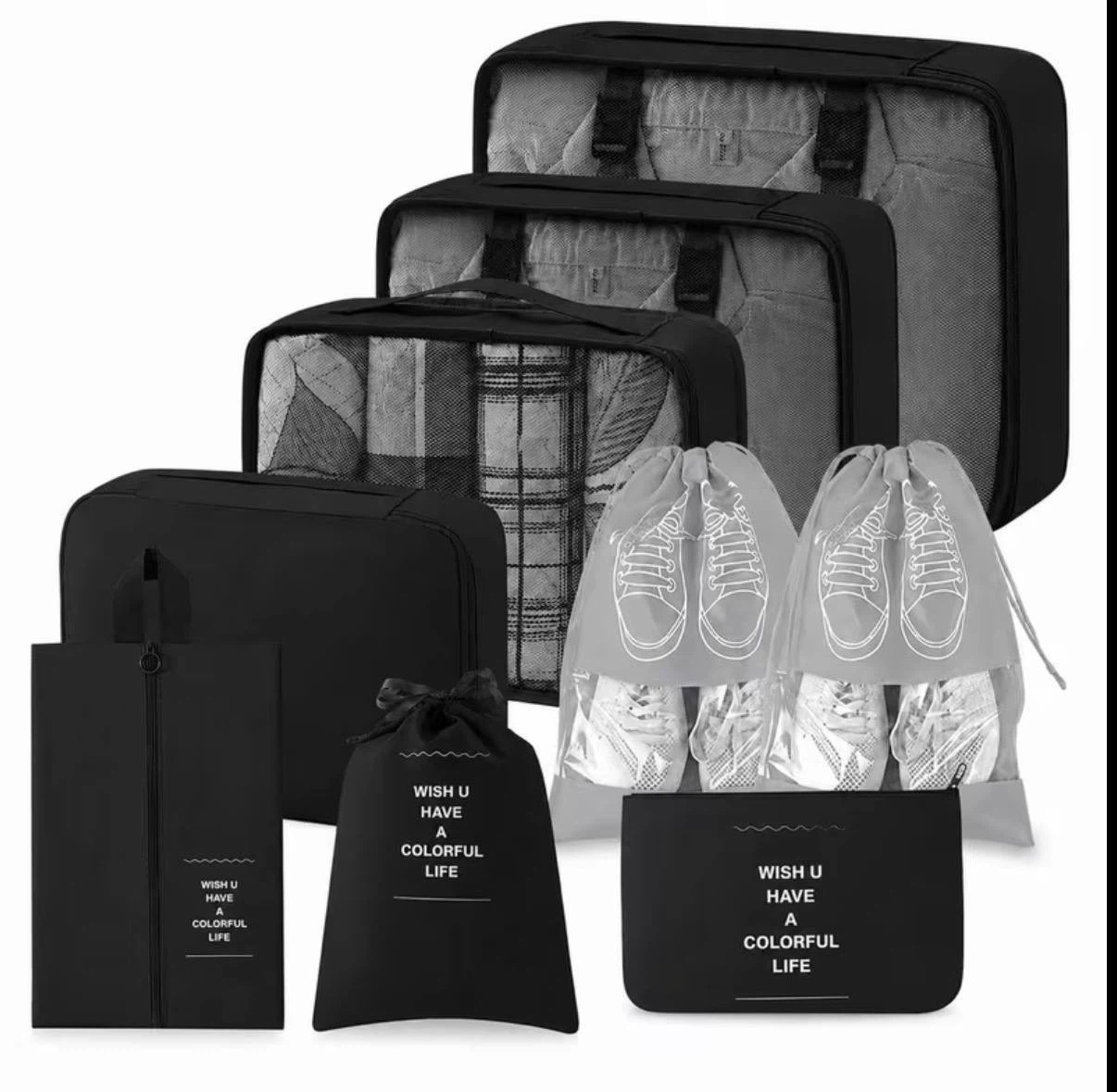 Travel Packing Cubes Set – 8 Pieces (Black)
