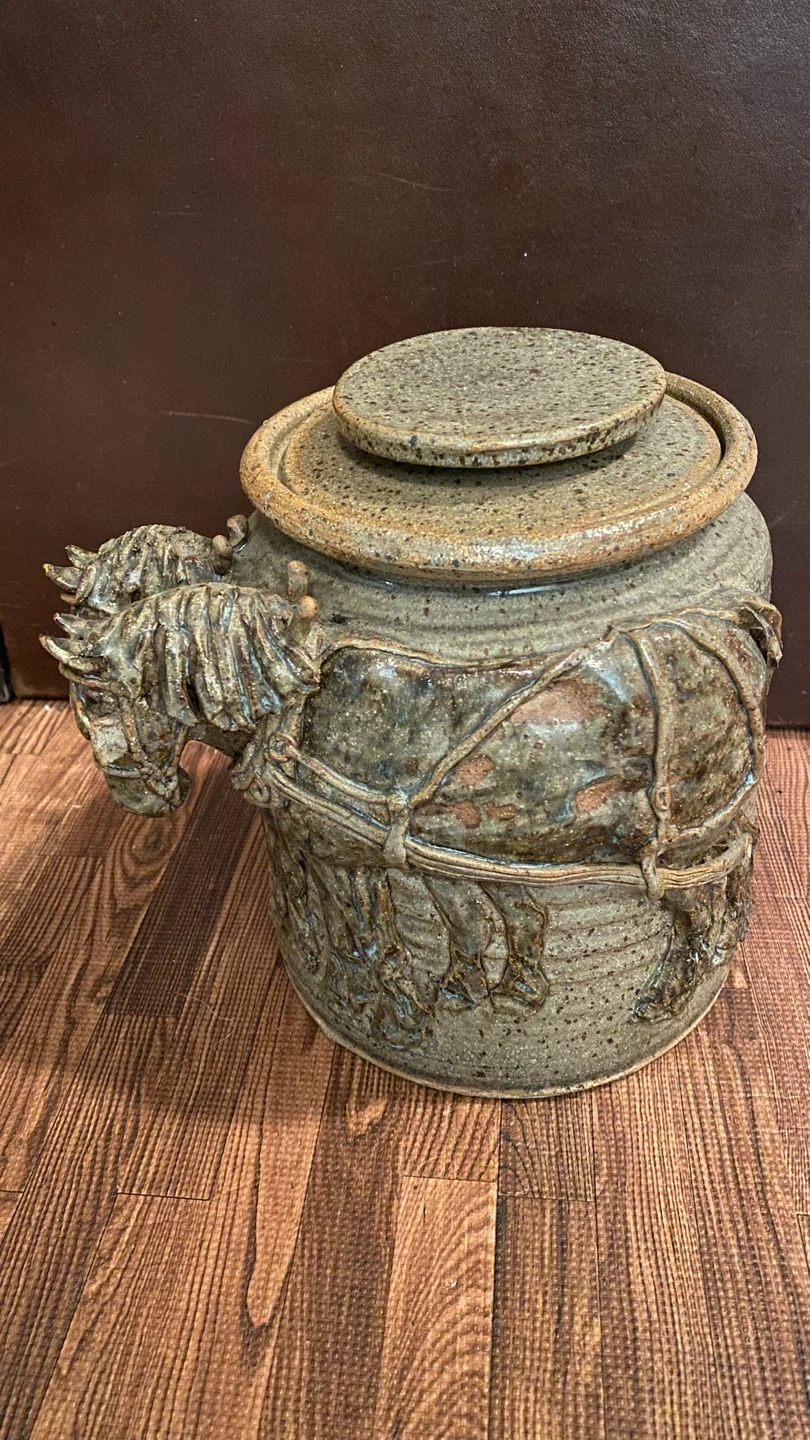 Ceramic Stoneware Jar with Horse Relief