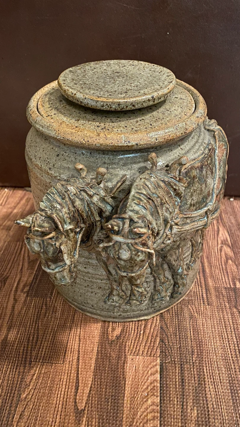 Ceramic Stoneware Jar with Horse Relief - photo 2