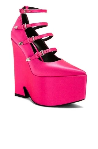 Versace Fuchsia Satin Platform Heels - photo 2