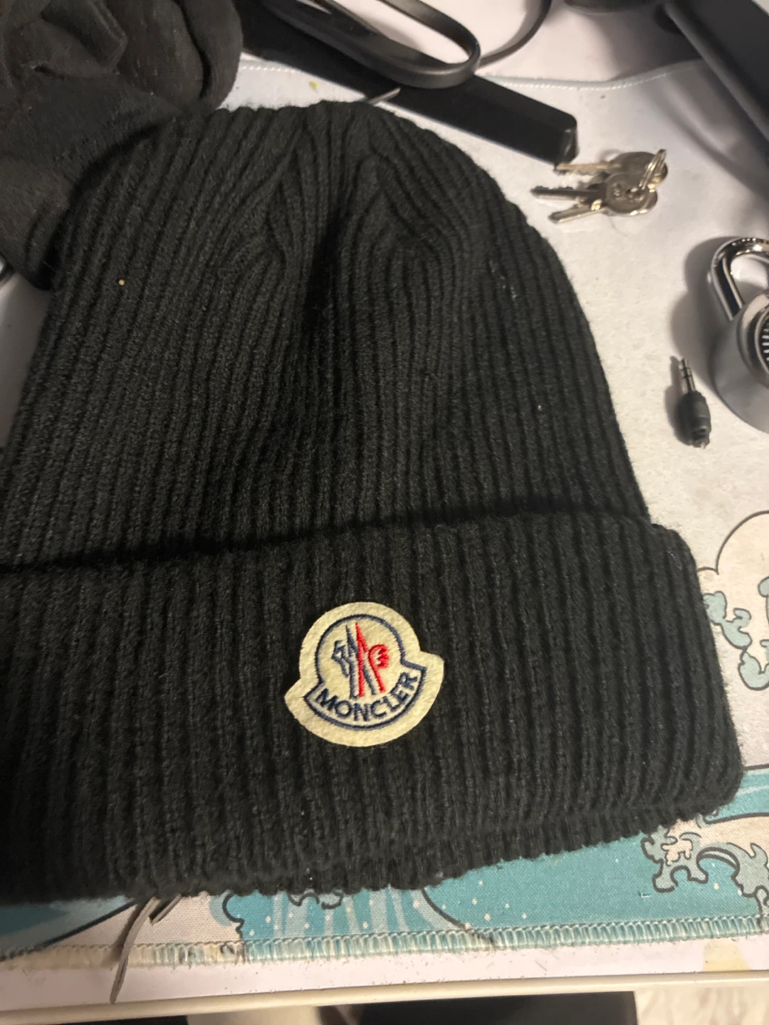 Moncler Black Ribbed Beanie