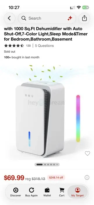 1000 Sq. Ft Dehumidifier with Auto Shut-Off