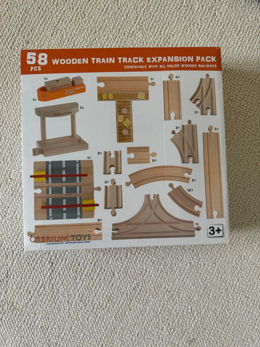 Orbrium Toys 58 Pcs Wooden Train Track Expansion Pack