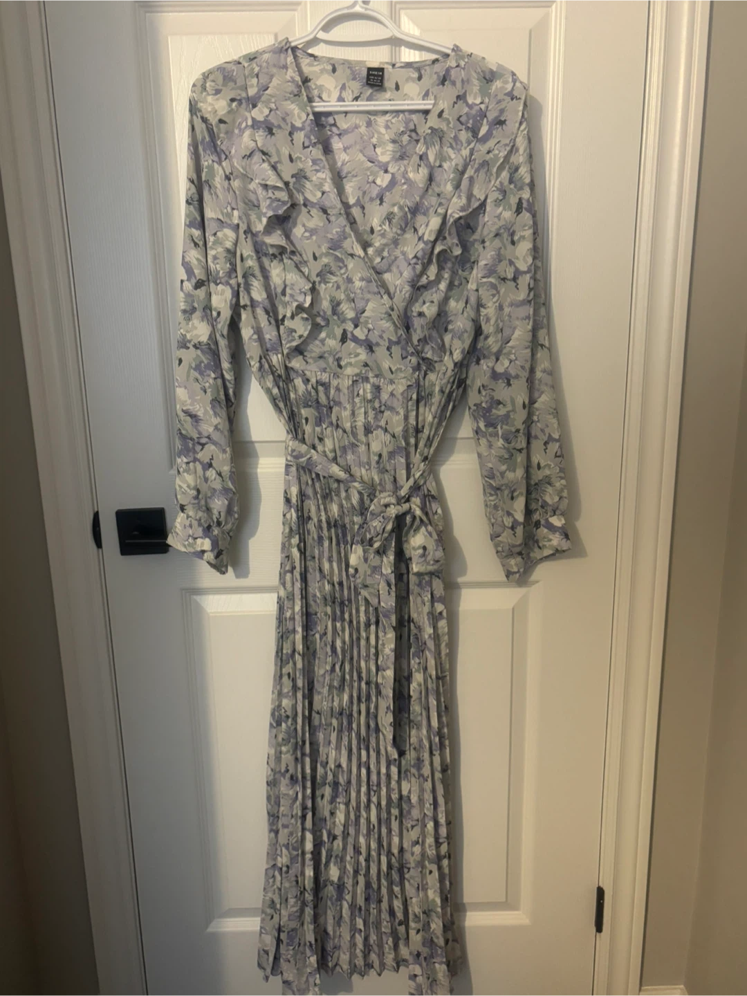 SHEIN Floral Ruffle Pleated Midi Dress